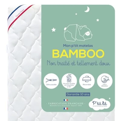 Image de P&#039;TIT LIT Matelas Enfant/Bébé Bamboo 70x140 cm Viscose Douce et Absorbante sans Traitement Chimique Déhoussable Oeko Tex® Fabrication Française EP. 10
