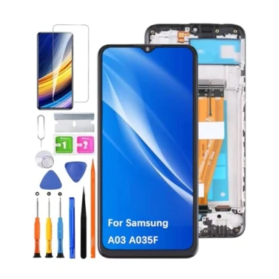 Image de HLYGZX Écran LCD de rechange d&#039;origine pour Samsung Galaxy A03 A035F, A035F A035F/DS A035M, kit réparation (noir avec cadre)