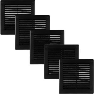 Image de Vent Systems 11,4 x cm (dimensions d&#039;ouverture) Lot de 5 Housse d&#039;aération en plastique noir Grille carrée plate Moustiquaire CVC 15 totales)