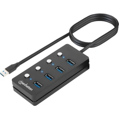 Image de Manhattan 180887 hub &amp; concentrateur USB 3.2 Gen 1 (3.1 1) Type A 5000 Mbit/s Noir Neuf