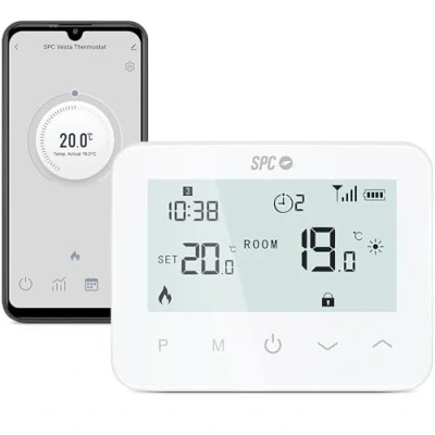 Image de SPC Vesta Thermostat de Chauffage WiFi pour chaudière à gaz, contrôle Intelligent par Application, Compatible Alexa/Google, détection fenêtre Ouverte, programmable et Mural Blanc
