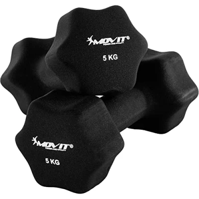 Image de MOVIT Lot de 2 haltères en néoprène, courts avec surface 2x 5kg noir