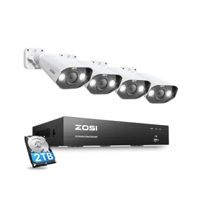 Image de ZOSI 8CH 4K 2To PoE NVR avec 8MP Caméra de Sécurité Kit Vidéo Surveillance pour Extérieure, Détection Humaine, Audio Bidirectionnel et Alarme Son Lumière, Vision Nocturne Couleur