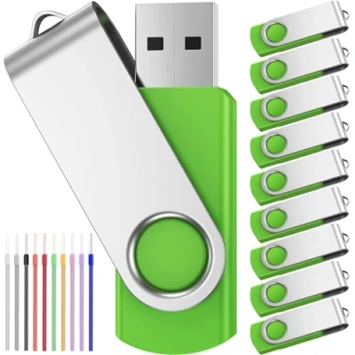 Image de Clé USB 2.0 8 Go Lot de 10 Cles Disque Flash Pivotante Clef 8Go Mémoire Stick pour PC Couleur Vert Pen Drive avec Cordes by FEBNISCTE