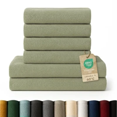 Image de Blumtal Lot Serviette De Toilette 2 Serviettes Bain 70x140 4 Essuie Mains 50x100 Doux Et Absorbant 100% Coton Certifié Oeko TEX® Vert Pastel