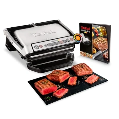Image de Tefal Optigrill+, Grill intelligent, Contrôle de température, 6 programmes automatiques, Cuisson parfaite, GC712D12, Gris/Noir