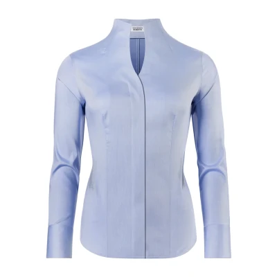 Image de Vincenzo Boretti Leicht Tailliert Kelchkragen Blouse, Femme, Taille: 40, Hellblau