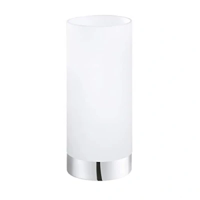 Image de Eglo lampe de table Damasco 1, chevet en acier aspect chromé et verre blanc satiné, douille E27, interrupteur inclus