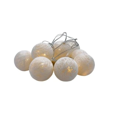 Image de Guirlande lumineuse LED avec 10 boules Raphia Blanc Éclairage décoratif en coton Décoration de table Noël Lumière d&#039;ambiance