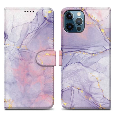 Image de Coque pour Apple iPhone 12 PRO MAX Design Marbre Rose Lilas No. 5 Housse de protection Étui avec fermeture magnétique, fonction support et compartiment carte Neuf