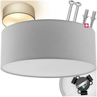 Image de TECTAKE Plafonnier CIRCUM avec structure en acier et abat jour textile aspect lin Gris