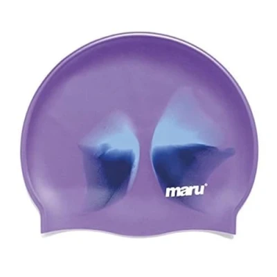 Image de MARU Bonnet de Bain 100% Silicone, Unisexe pour Adulte, léger Homme et Femme, Confortable Durable, conçu au Royaume Uni (Violet/Bleu, Taille Unique)