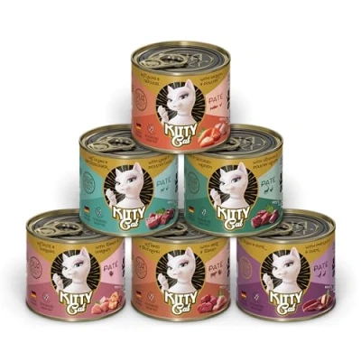 Image de KITTY Cat Paté Mix 2, 6 x 200 g, nourriture humide pour chat dans un paquet d&#039;essai, sans céréales avec taurine, huile de saumon et moule aux orles vertes, aliment complet à haute