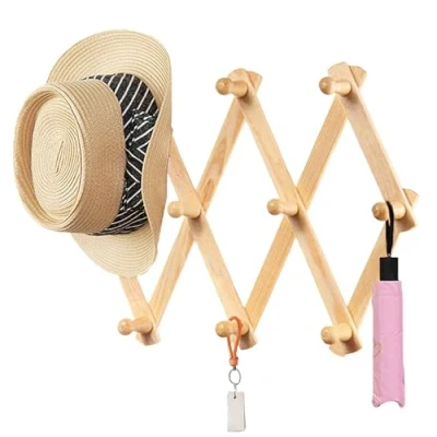 Image de YUEMING Cintre rétractable Porte Manteau mural Extensible en Bois 10 Peg Pinces à Linge Vertical Wallmount Hat Chiffon Rack de Stockage