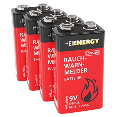 Image de HEITECH Pile Bloc 9V pour détecteur de fumée 4X Piles alcalines Longue durée, étanches détecteurs d&#039;incendie, Mouvement, monoxyde Carbone