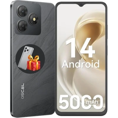 Image de OSCAL Flat 2C Android 14 Telephone Portable, 6Go+64Go/TF 2To, Octa Core, Écran 6.56&quot; HD+, Batterie 5000mAh Smartphone, 13MP+8MP, Smartphone Pas Cher 4G Dual SIM, Face ID/GPS/2Ans De Garantie Noir