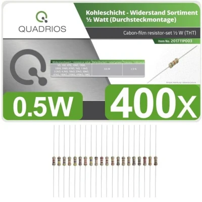 Image de Quadrios 201711P003 Jeu de résistances à couche carbone sortie axiale 0.5 W 5 % 400 pc(s)