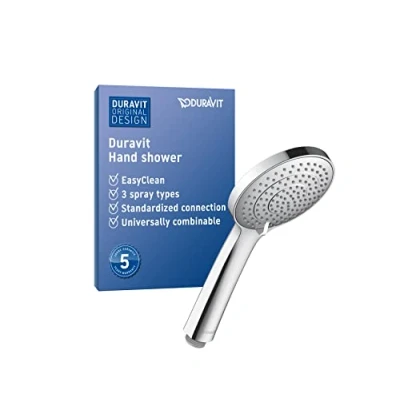 Image de Duravit Universal pommeau de douche, pomme douche avec 3 types jets (Rain, Intense Rain, Soft Rain), Tête ronde (Ø 110 mm), facile à nettoyer, chromé