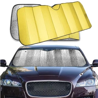 Image de LEIVESTE Pare Soleil de Voiture Brise intérieur Pliable avec élastiques et ventouses, Housses Contre Les Rayons UV (Or)