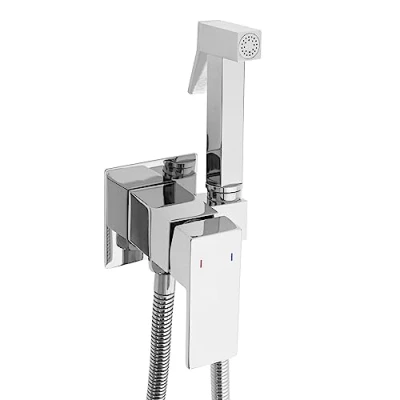 Image de Rea ROBINET DE BIDET ENCASTRÉ FENIX Chrome pulvérisateur en laiton à fixation murale mitigeur Eau Froide et Chaude avec douchette Main pour WC Toilette (chrome)