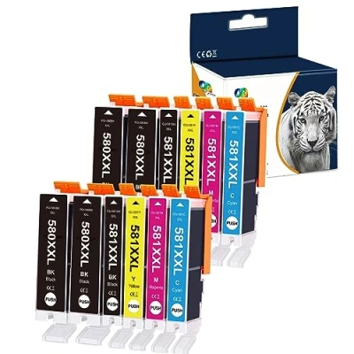 Image de 580 581 Compatible avec Canon CLI PGI XXL Cartouches Multipack (Noir Cyan Magenta Jaune, 12 Pack), pour Pixma TR7550 TR8550 TS705 TS6150 TS6151 TS6250 TS6251 TS6350 TS6351 TS8150 TS8151