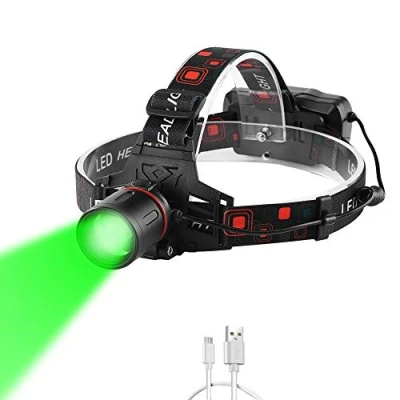 Image de Lampe Frontale Verte, WESLITE 1000 Lumens Lampes Frontales Rechargeable avec Lumière Verte Zoom Capable Torche Puissante de Chasse pour Vision Nocturne, Pêche, Camping (Lumière Verte)