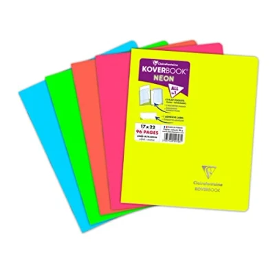Image de Clairefontaine 951723C Un Cahier Agrafé Koverbook Neon 17x22 cm 96 Pages Lignées avec Marge Papier Blanc 90 g Couverture Polypro Opaque Couleur Aléatoire