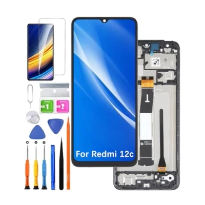 Image de HLYGZX Écran de rechange d&#039;origine pour Xiaomi Redmi 12c LCD 22120RN86G 22120RN86I tactile Digitizer Assembly Kit pièces réparation (noir avec cadre)