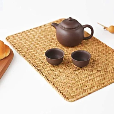 Image de Lot de 4 Set Table en Osier, 43 x 30 cm, Rectangulaires Rotin, Sets Jonc Mer Naturel pour Dîner/Table Basse