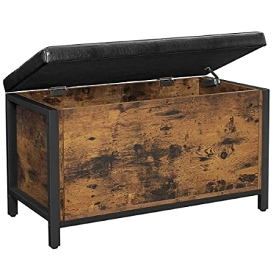 Image de VASAGLE Tabouret, Banc avec Coffre de Rangement, Siège Rembourré, pour Entrée, Chambre, Salon, Cadre en Acier, Montage Simple, Surface PU, Style Industriel, Marron Rustique et Noir LSC80BX
