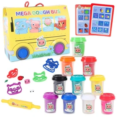 Image de Toyland® Cocomelon Mega Dough Bus Set Fabriquer, façonner et mélanger ! Comprend 10 Pots de pâte Toys