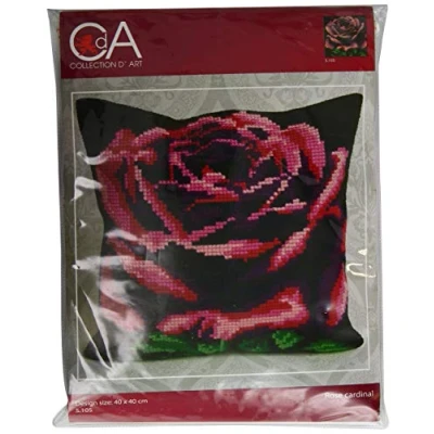 Image de Collection d&#039;Art CD5105 Cardinal Rose Kit Point de Croix pour Coussin Coton Multicolore 40 x cm