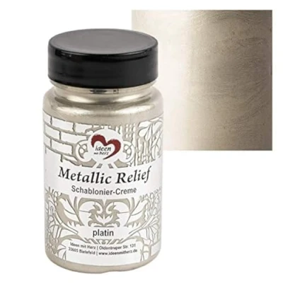 Image de Ideen mit Herz Crème de pochoir en relief métallique Pâte structurelle fine Peinture au à 90 ml base d&#039;eau (platine)