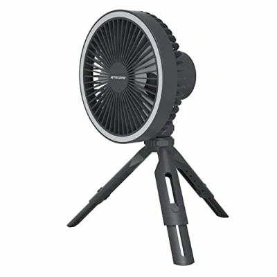 Image de Nitecore NEF10 Ventilateur électrique portable multifonction avec anneau lumineux LED, trépied à tête sphérique flexible, moteur sans balais 10 000 mAh (gris)