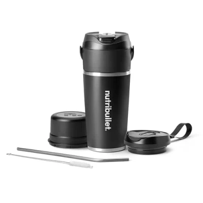 Image de Nutribullet Flip Blender Portable, nomade, gobelet isotherme 590ml, maintient au frais jusqu&#039;à 24 heures, moteur 11v pour mixer même la glace, chargeur USB C, mixez et buvez, noir, NBP016B