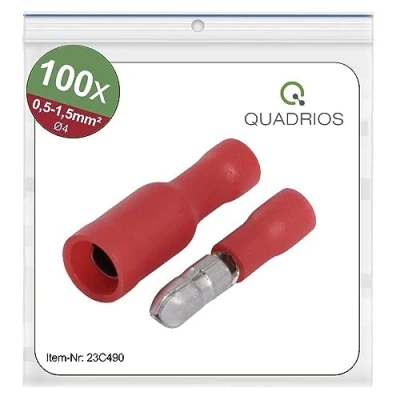 Image de Cosse cylindrique mâle Quadrios 23C490 100 pièces 0.5 à 1.5 mm² Rouge