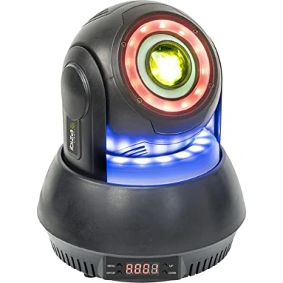 Image de Ibiza STAR SPOT BL Lyre de 30W RVBB avec projection 7 gobos et 3 anneaux lumineux d’ambiance Noir