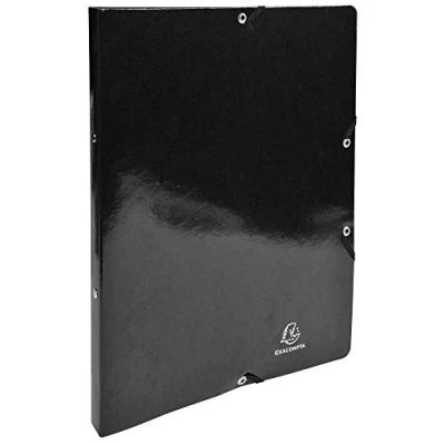 Image de Exacompta réf. 54891E 1 Classeur carte lustrée pelliculée avec élastiques 2 anneaux ronds diamètre 15 mm Dos 20 Dimensions extérieures : 32 x 25 cm Format à classer A4 Coloris noir