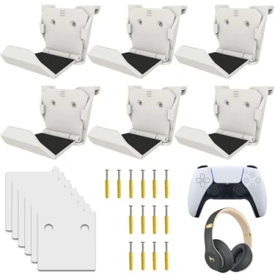 Image de Sporgo Lot de 6 Supports muraux pour manettes PS3/PS4/PS5/Xbox 360/Xbox One/S/X/Elite/Series S/Series X, Support Manette Jeux vidéo et écouteurs (Blanc)