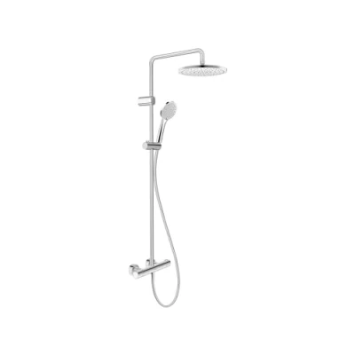 Image de système de douche Duravit, à économie d&#039;eau, tête avec 3 types jets (Rain, Intense Rain, Soft Rain), réglable en angle, set facile nettoyer, chromé