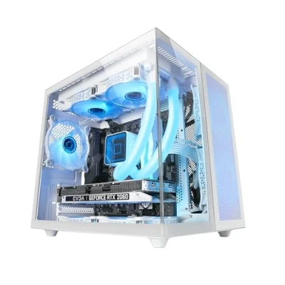 Image de Mars Gaming MC NOVAM Blanc, Boîtier Compact Custom MicroATX, Double Fenêtre Verre Trempé Continu, Châssis Modulaire à Chambre, Grille Avant, Support Refroidissement Liquide, Connecteur USB C
