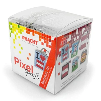 Image de Pracht Creatives Hobby Pixel P90078 63501 Kit de bricolage amusant 40 pour enfants, système d&#039;assemblage simple avec des petites pierres en bioplastique créer 6 porte clés (médaillons)
