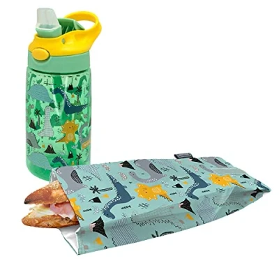 Image de NERTHUS FIH 1034 Set bouteille double paroi en acier inoxydable + boîte repas sac à dos dinosaures