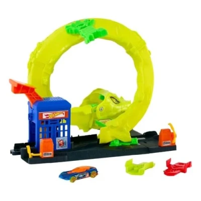 Image de Hot Wheels Station Service Serpent Coffret avec véhicule en métal moulé à l’échelle 1/64, 2 modes de jeu, looping et piste Speed Snap, JBM63