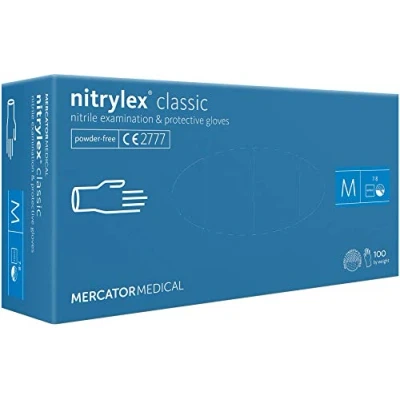 Image de MERCATOR MEDICAL Gants nitrile bleus NITRYLEX CLASSIC, taille : M 1000 pieces, jetables, non poudrés, texturés au bout des doigts, sans latex,