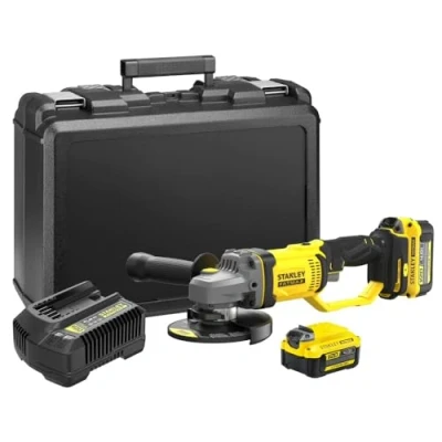 Image de Stanley FATMAX Meuleuse d&#039;angle Sans Fil 18V 125 mm Vitesse 8500 trs/mn Avec 1 Mallette 2 batteries 4Ah et chargeur 2Ah Gamme V20 SFMCG400M2K QW