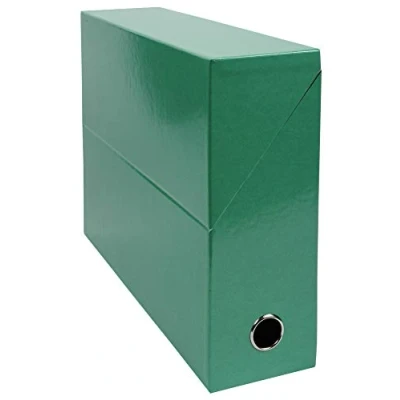 Image de Exacompta Réf. 89933E Lot de 5 boîtes transfert Iderama en papier teinté dans la masse Dos 90 mm Œillet métal Pour format A4 Dim 25,5 x 34 9 cm Couleur vert foncé Livrées montées