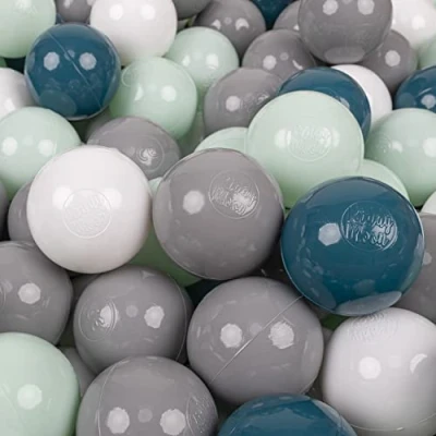 Image de KiddyMoon 100 Balles/7Cm Balles Colorées Plastique pour Piscine Enfant Bébé Fabriqué en EU, Turquoise Foncé/Gris/Blanc/Menthe