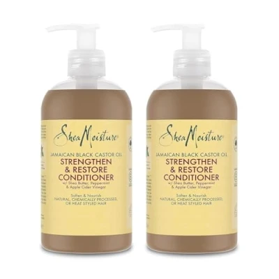 Image de SheaMoisture Après shampooing Strengthen &amp; Restore pour les cheveux naturels, chimiquement traités ou coiffés à chaud Huile de ricin noir Jamaïque 2 x 384 ml