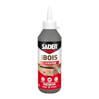 Image de Sader Colle à Bois Prise Rapide 2 min Forte pour Tous et Dérivés Intérieur Transparente après Séchage Sans Solvant Biberon de 250 g